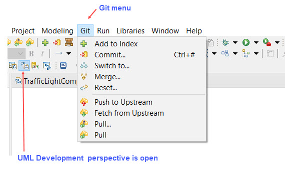 Git Menu and Toolbar