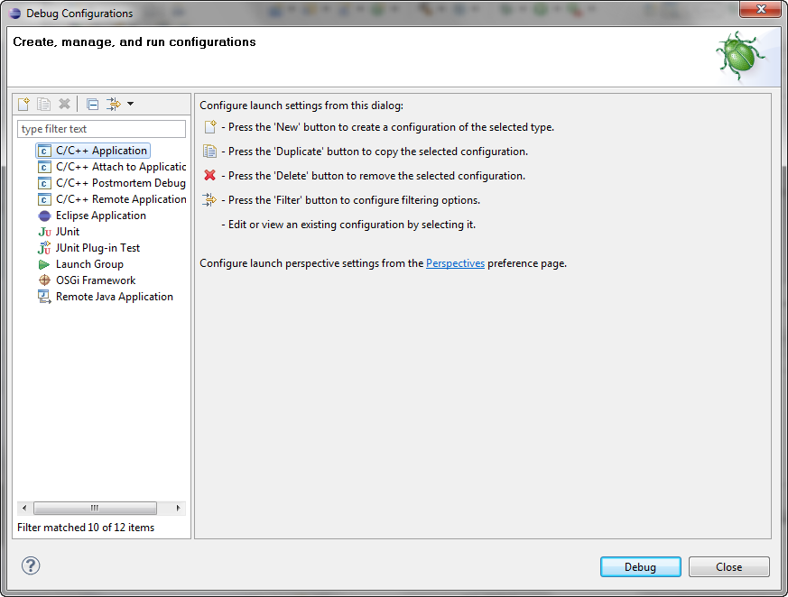 Debug Configurations dialog