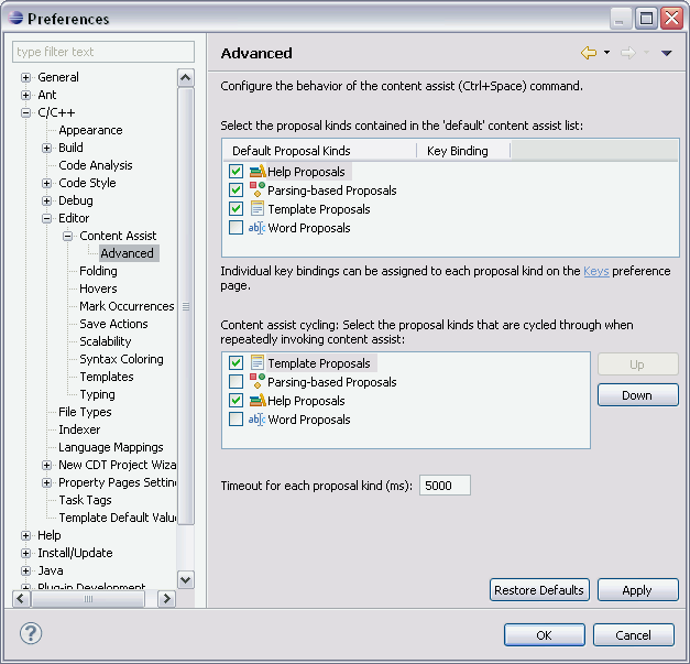 Content Assist Preferences Dialog Box