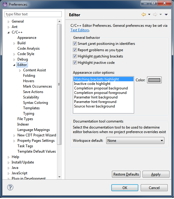 Editor Preferences Panel