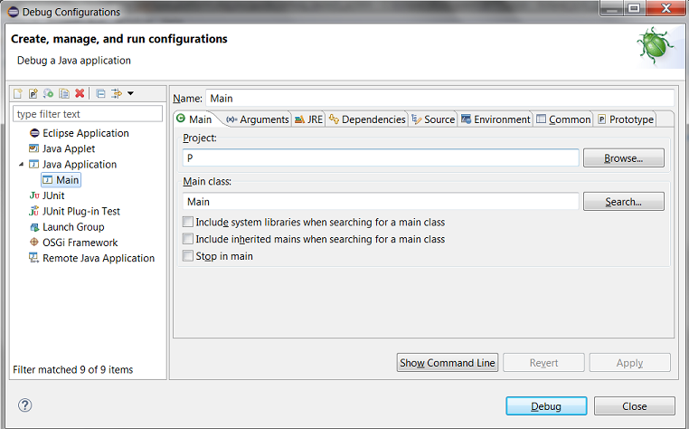 Launch configuration dialog with contributed tab groups