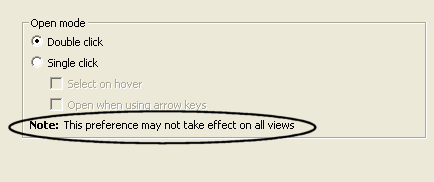 General "Open mode" preferences with disclaimer that the preference may not take effect in all views